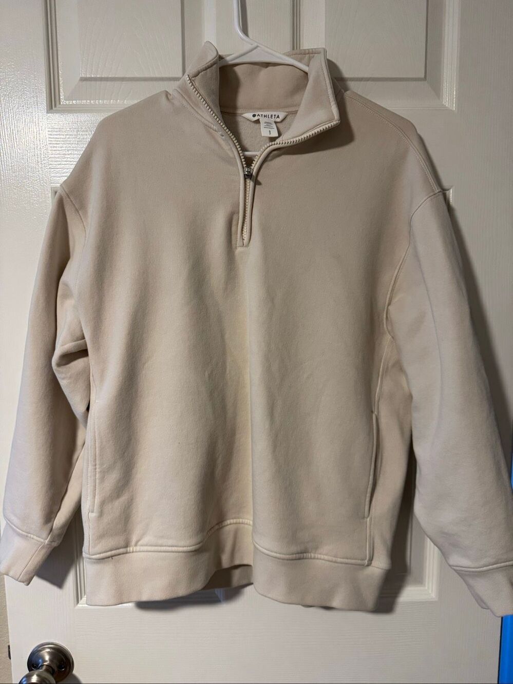 Athleta Eastbound Half-Zip Fleece Sweatshirt Cream Petite Small
